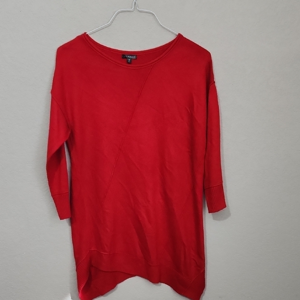 Hannah Sweater Womens Size M Red Sweater with 3/4 Sleeves Tunic